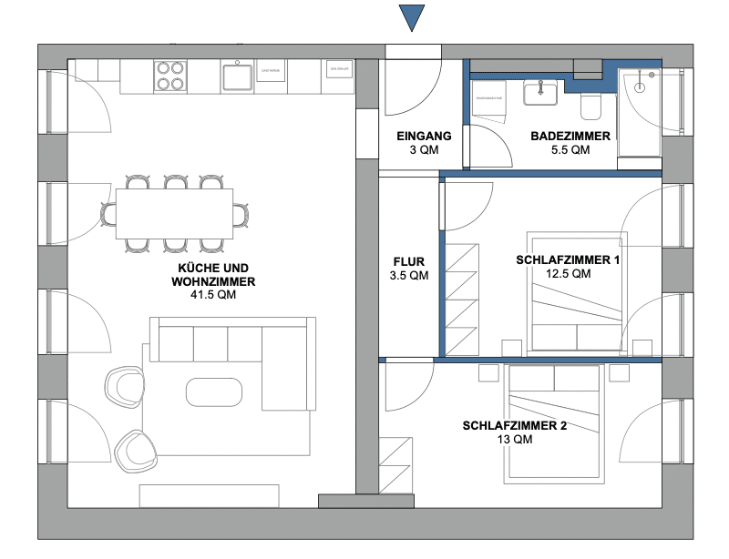 Bezugsfrei! Frisch sanierte 3-Zimmer-Wohnung in Kreuzberg - Südstern - Grundriss