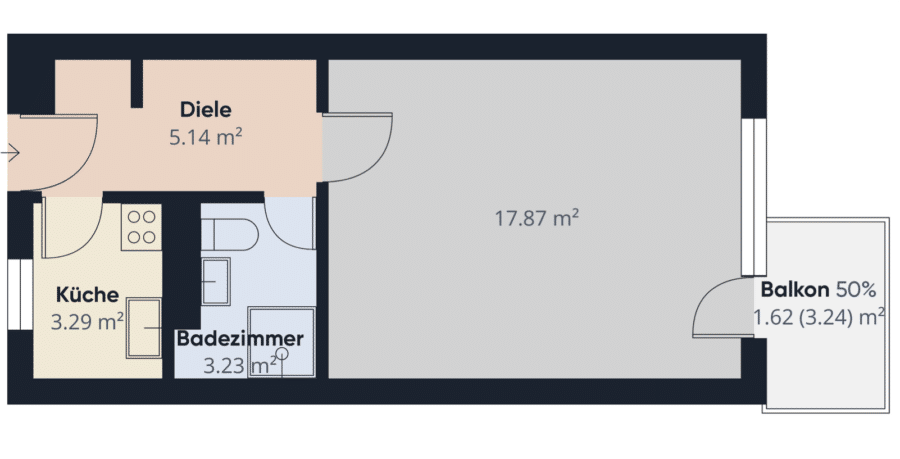 THO_Grundriss - Charmante freie 1-Zimmer mit Südwest-Balkon & Tiefgaragenstellplatz